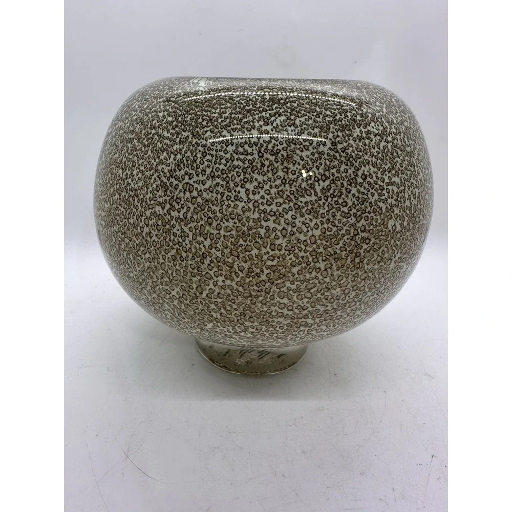 West Elm Art Glass Bubble Vase Brown Speckled Round Globe Decorative Vessel